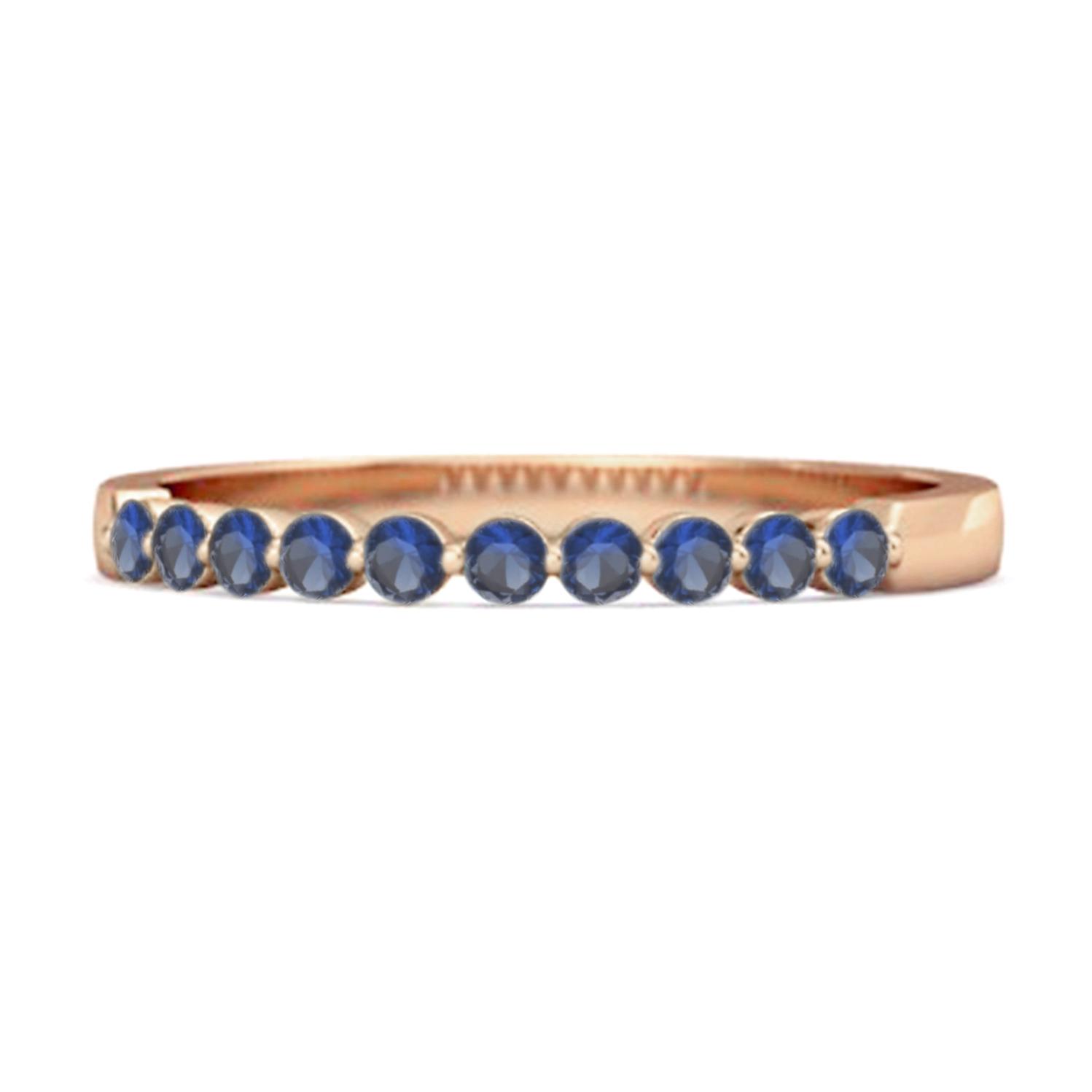 Blue Sapphire Half Eternity Design Band Ring - 925 Sterling Silver Rose Gold Vermeil 7.5