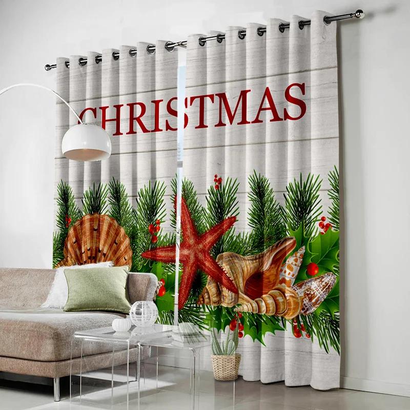 Christmas Tree Gifts Santa Claus Bells Snowflakes Curtains for Kid's Bedroom Living Room Drapes Kitchen Decor Window Curtain