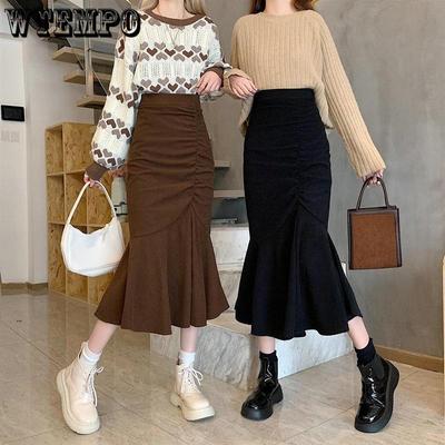 Skirts Fashion High Waist Midi Skirts for Women Slim Fit Hip Mermaid Skirt Woman Korean Ruffles