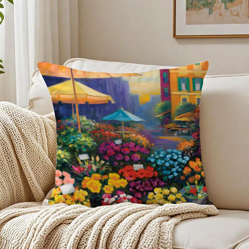 Flowers Market Pillow Wall Art Decor Cushion Cushion Cover Pillowcase Antidustmite living Room Sofa Decor Cushion Room