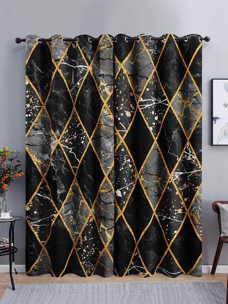 Curtains Marble Texture Curtains Shading Bedroom 3D Digital Printing Shading Curtain Punching