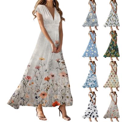 Boho Dress For Women Casual Loose Fit Summer Sundress Floral Print Dress With Pocket