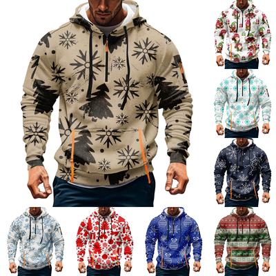 Men's Christmas Print Hooded Half-Zip Casual Sports Sweatshirt