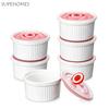 6pcs 8 Oz Ramekin Porcelain High Temperature Resistant Pudding Cup White with Lid Steamed Egg Bowl Restaurants