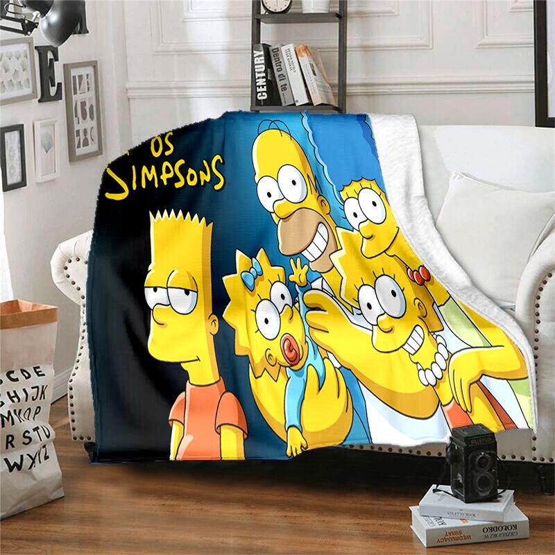 S-Simpson Měkký plyšový rozkládací pohovka Hodící Cartoon Moderní flanelové přikrývka Potah Tištěná přikrývka Dárek Piknikové deky
