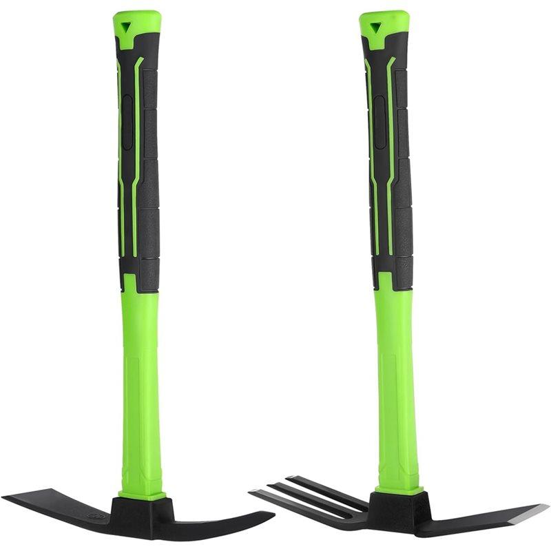 ABBP-2Pcs Garden Hoe And Cultivator Hand Rake Set Carbon Steel Mattock With Non-Slip Handle For Digging And Weeding