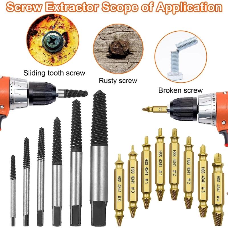 12PCS Damaged Screw Extractor Set, Material Stripped Screw Kit and 6 Damaged Bolt Water Pipe Remover Set for Thread