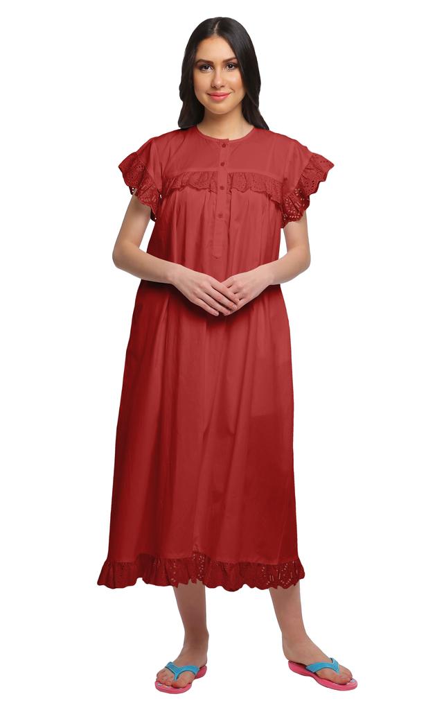 Moomaya Nachtwäsche für Damen Einfarbiges Baumwoll-Nachthemd Knielang Nachtwäsche