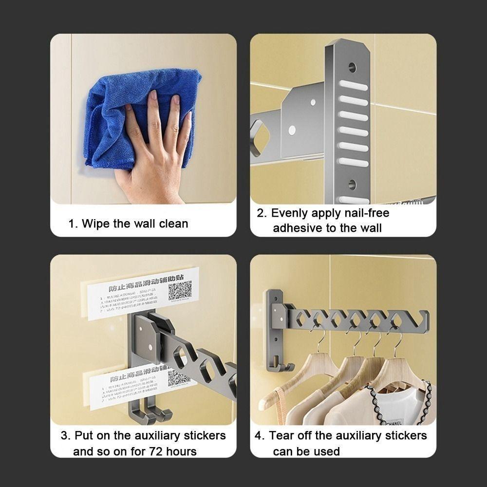 Foldable Clothes Drying Rack Single Lever Indoor Clothes Drying Pole Wall-mounted Hanger Holder