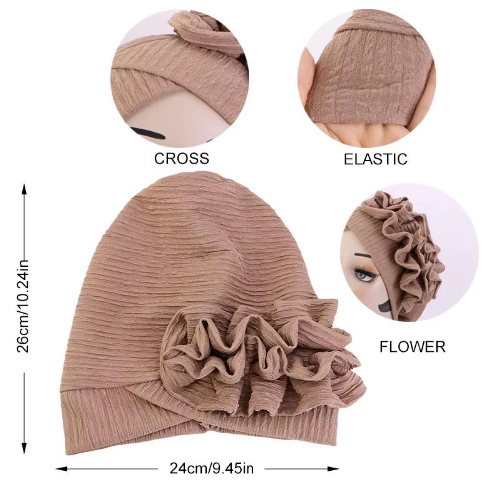 Elastic Flower Turban Hat Ruffle Flower Edge Beanies Hats New Pre Tied Bonnet For Wedding