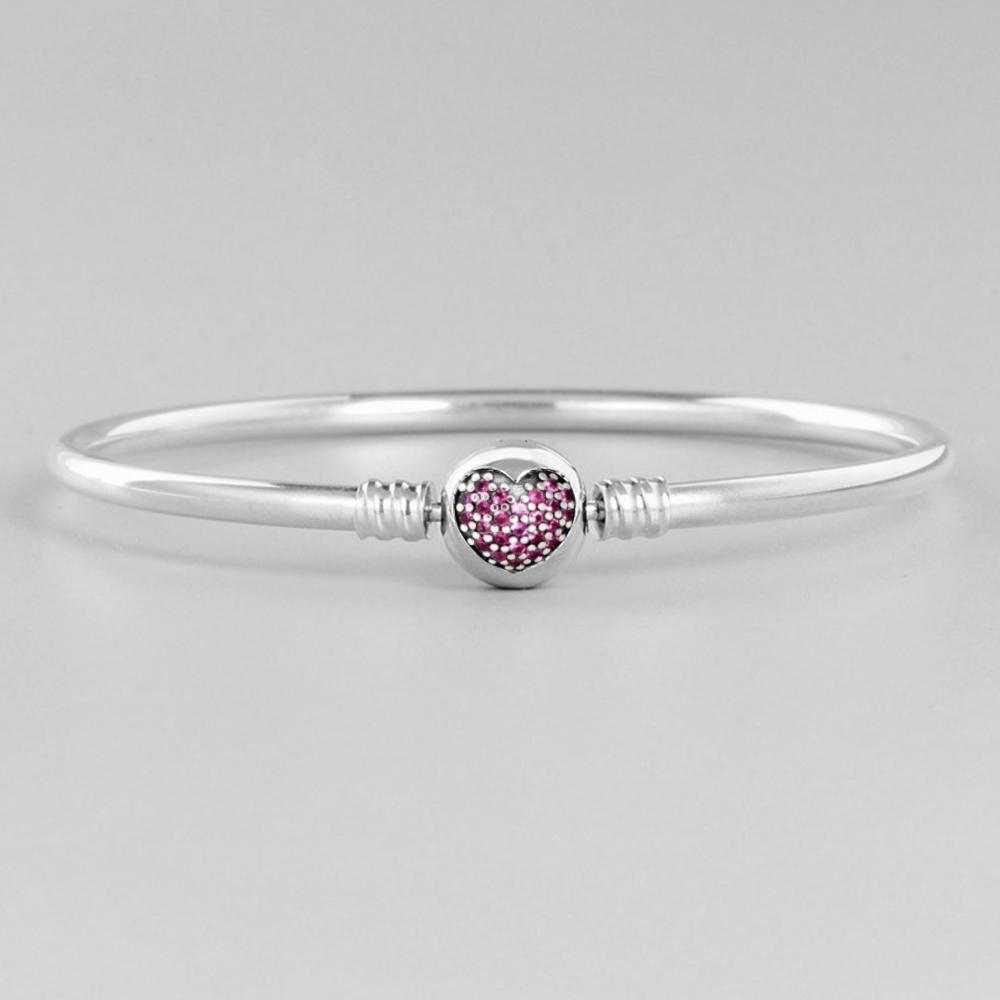 Oryginalne oryginalne bransoletki z okrągłym zapięciem SS925 ze srebra, zawieszki w kształcie serca, DIY, biżuteria na imprezę, prezenty, 16-21 cm