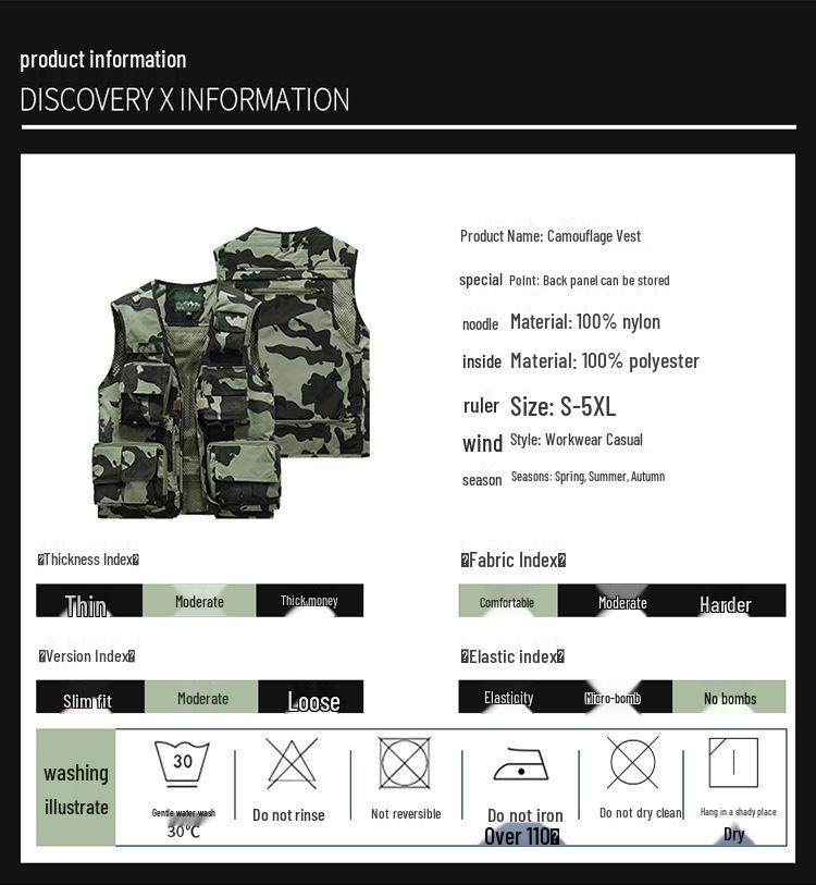 Men's Camouflage Mesh Photography Vest – Lightweight, Multi-Pocket for Outdoor, Fishing, and Casual Wear.