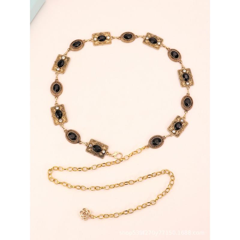 Midjekjede, tilbehørskjole, gull sølv metall oval gravert kjede, rhinestonebelte, kvinners multi-sirkel design