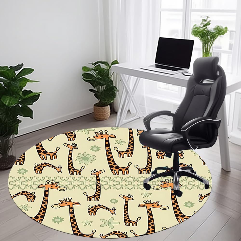 1PC Giraffe Pattern Office Round Area Rug, Mat Suitable For Office, Under Office Chairs Bedroom Living Room Home Decor, Room Deco