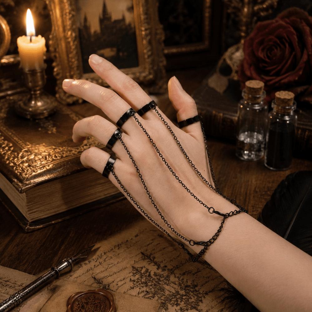 Abnehmbares Punk-Armbandring Gothic-Fingerkette Cooles Design Handgelenkarmbandring Unisex
