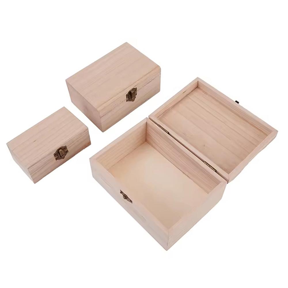 1/3pcs Log Color Scotch Plain Wood Wooden Square Hinged Storage Boxes Craft Gift Box Handmade Case Box Storage Organization