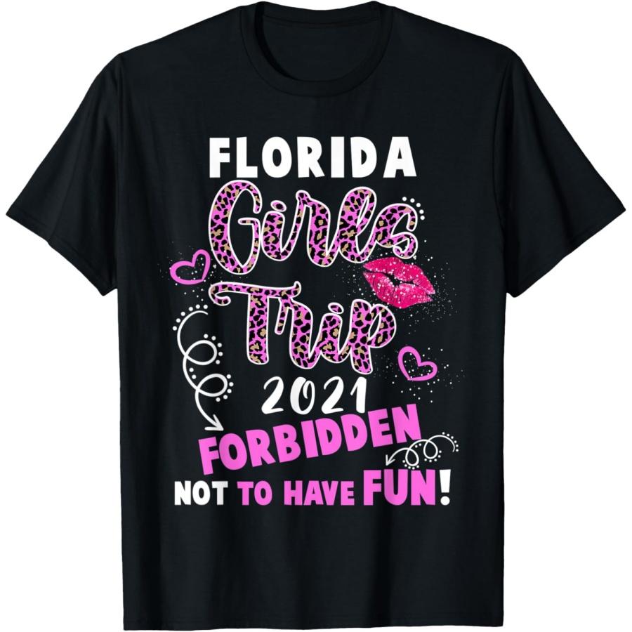 Florida Girls Trip 2021 Vacation Pink Lips Leopard Print T-Shirt S