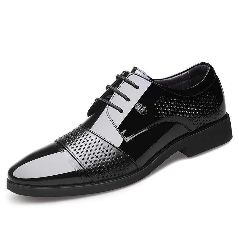 Men's Hollowed Out Inner Height Increase of 6CM Men's Shoes Business Formal Wear Breathable Wedding Groom's Leather Shoes