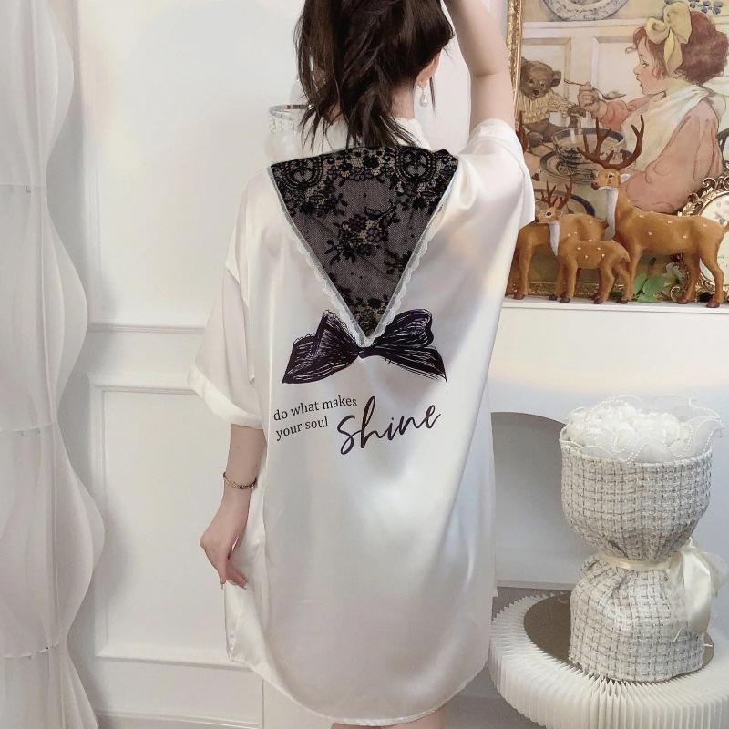 Lazy Wind Sweet Girl Short-Sleeved Nightdress Women'S Summer Chiffon Can Wear Comfortable Loungewear