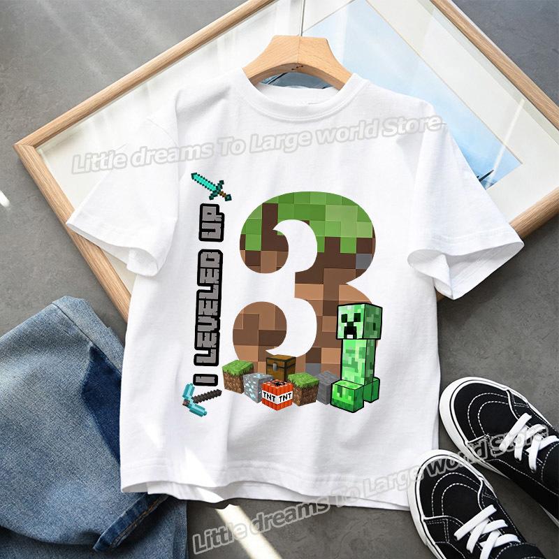 Miner Crafting Birthday Number T-shirt Party Supplies Gift Cartoon Children Clothes Boy Tops Tshirt Summer Short Sleeve T-shirts