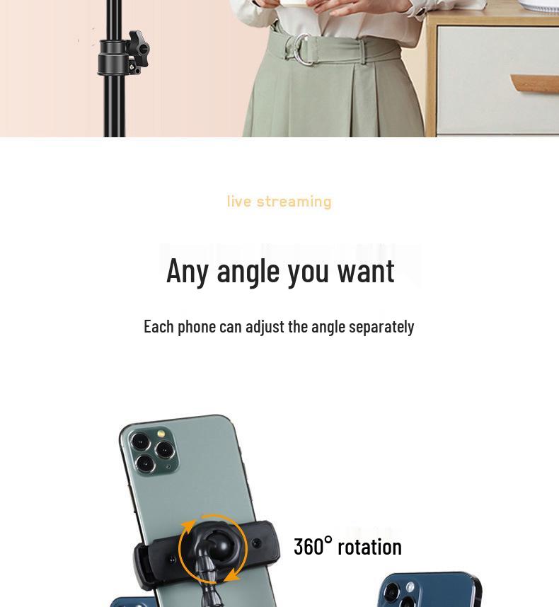 Dual-angle Mobile Phone Tripod with Fill Light for Live Streaming and Recording