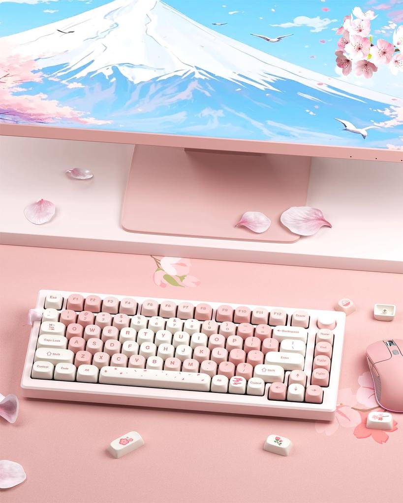 Pink Keycaps XVX Sakura PBT Cute MOA Profile Dye Sublimation Custom for Mechanical Keyboards 142 Sets Pink - Keycaps, 60%/65%/75%/100%, -