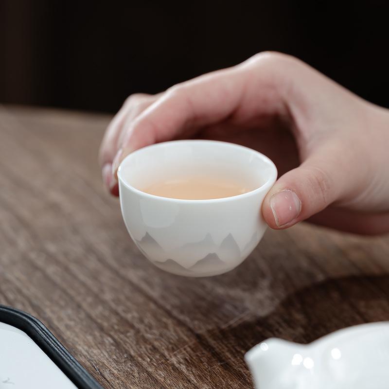 Chinese ink and wash Dehua white porcelain Kung Fu tea set business office gift box suet jade business gift portable ceramics