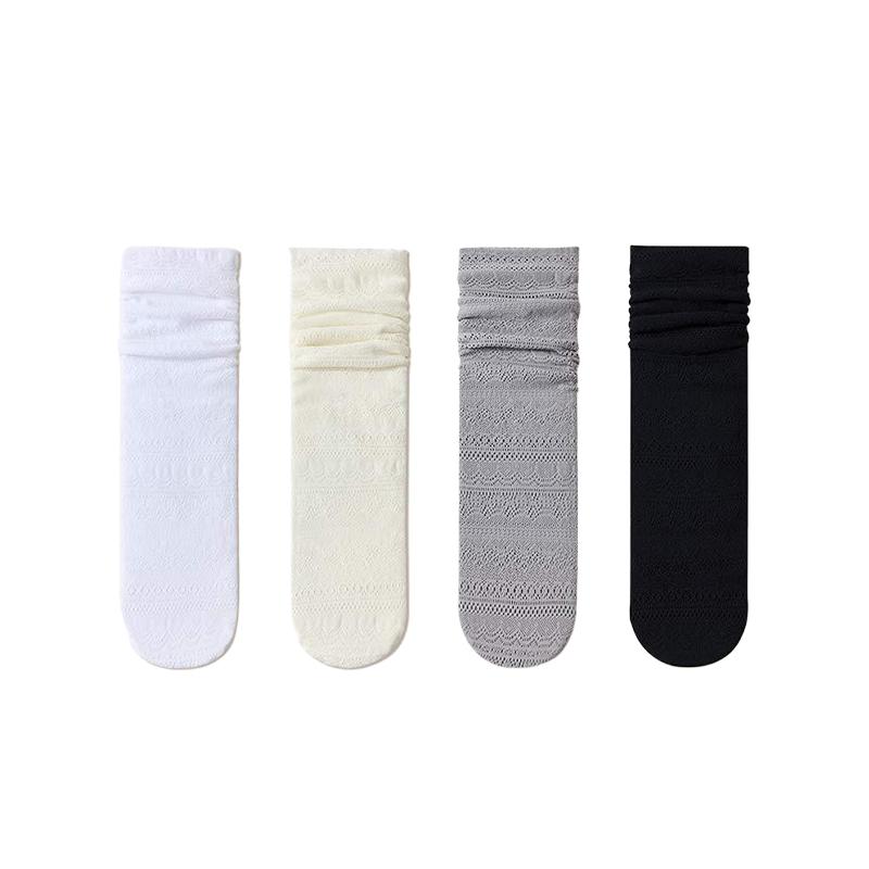 1 Pair Flower Lace Socks Fashion Mesh Retro Hollowed Out Lolita Crew Socks Sweet Pile Socks Daily Thin Vintage Women