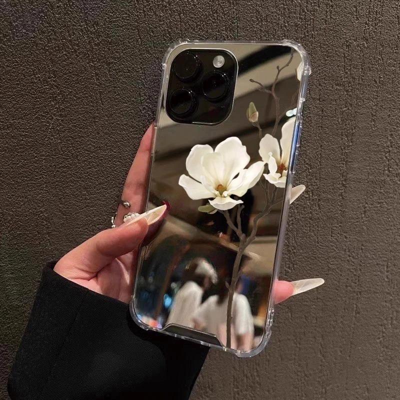 Мягкий чехол для телефона с зеркалом и цветами груши для Samsung Galaxy S25 S24 S23 S22 S21 Ultra Plus FE A06 A14 A23 A34 A36 A52 A55 A56 Galaxy A14
