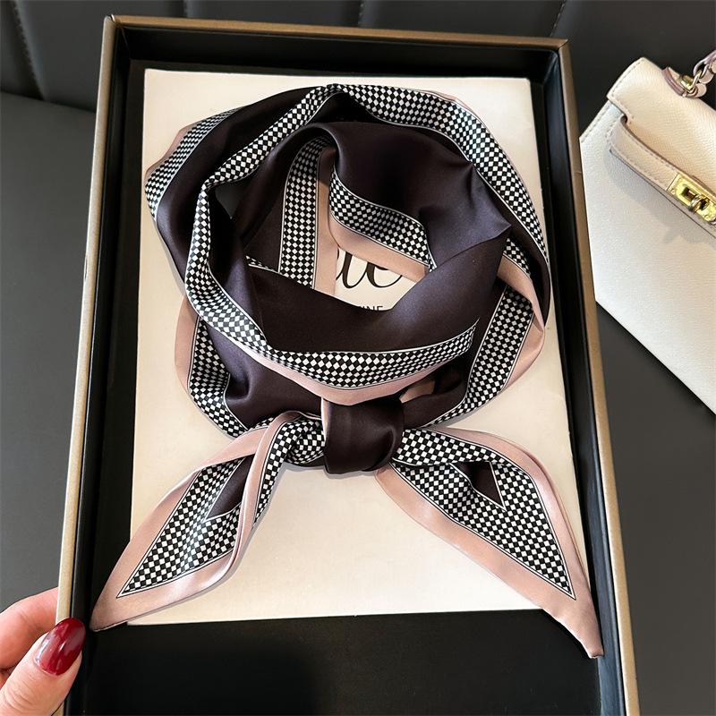 Women Luxury Design Silk Scarf Satin Hair Hairband Tie Neck Scarf Narrow Slanted Ribbon Neckerchief For Wedding Occupation