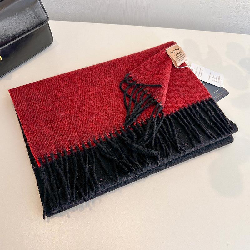 Tassel Color Matching Wool Scarf Double-sided Shawl Dual-purpose Couple Outer Warm Scarf Winter