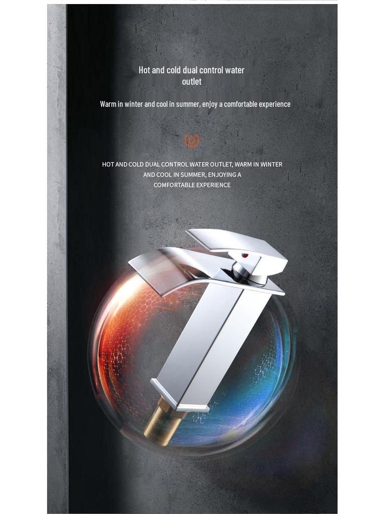 Heiß- und Kaltwasser-Wasserfallhahn mit Kupferkern für Waschbecken & Arbeitsplatte