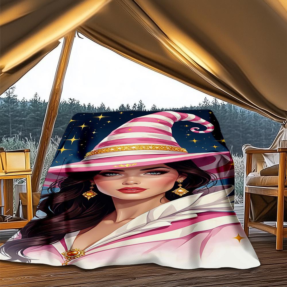 

1pc Witch Hat Throw Blanket Polyester Fiber, Lightweight Flannel, Soft & Warm, All Season Use for Outdoor, Camping Digital Print 80x120cm