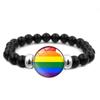 LGBT Rainbow Snap Bracelet Vintage Jewelry Black Beaded Bracelet for Women Men Couple Gift