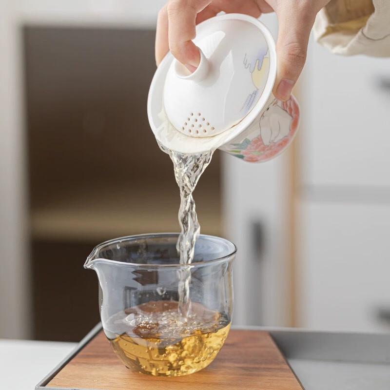 Jade Rabbit Ceramic Portable Tea Set One Pot Two Cups