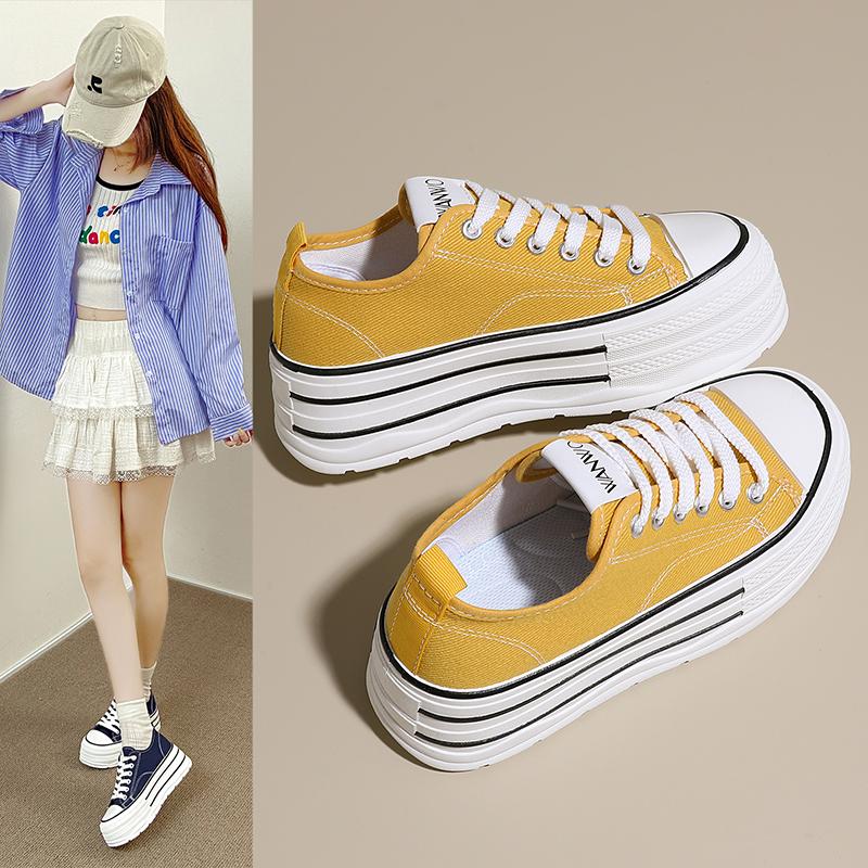 

thick-soled black canvas shoes casual muffin board shoes ins trendy small size small height-increasing shoes summer 40 чёрный