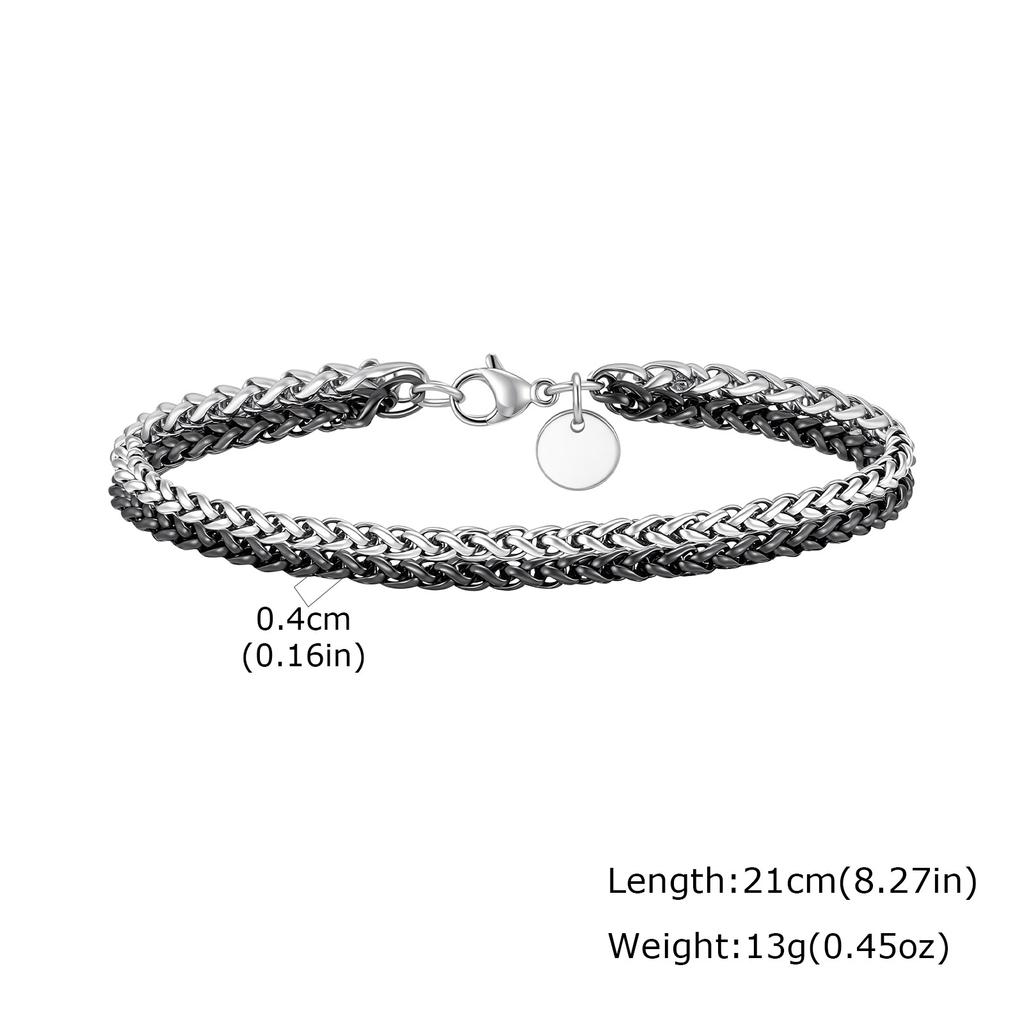 New Black Silver Color Men's Chain Bracelets,Stainless Steel Wheat Chain Wristband,Hip Hop Vintage Jewelry Gift for Him