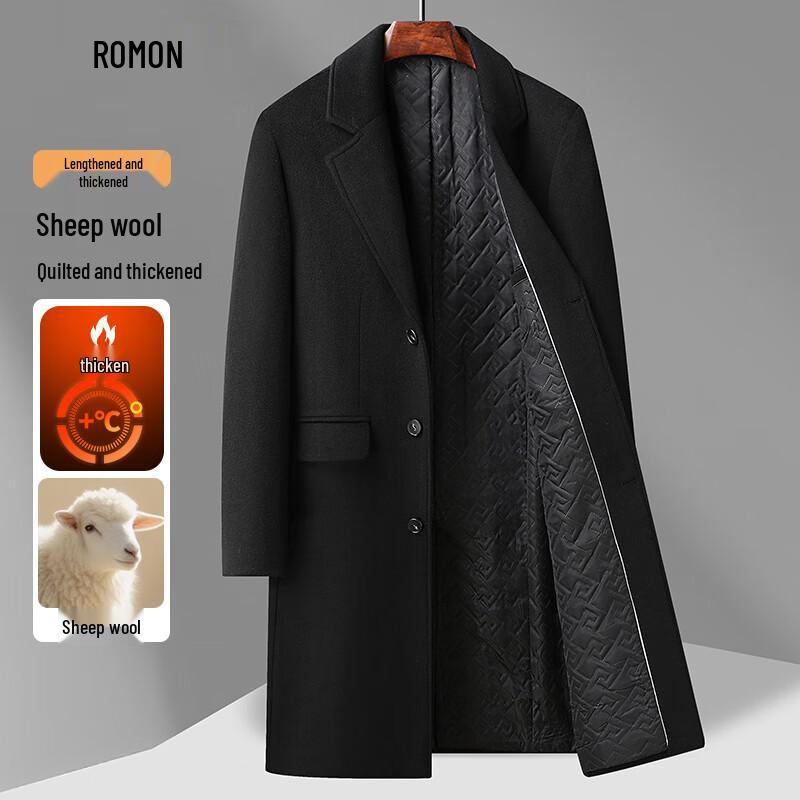 ROMON Men's Winter Long Wool Blend Overcoat