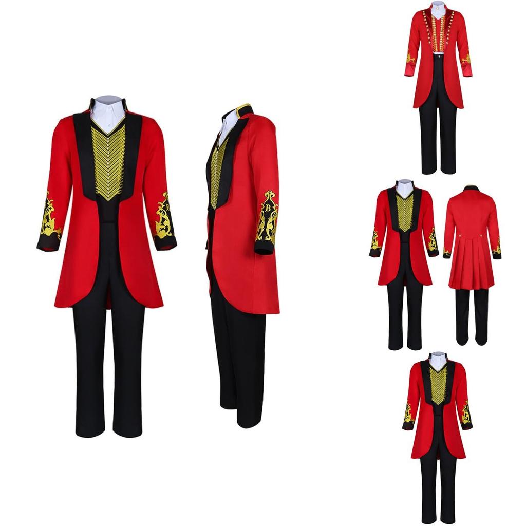 The King Of Circus Barnum Cosplay Costume For Men Red And Black Polyester Blended Fabric