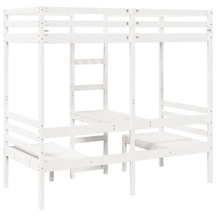VidaXL Lit mezzanine avec bureau et chaises blanc 90x200 cm pin massif, cadre de lit mezzanine, cadre de lit de cabine, 3308554