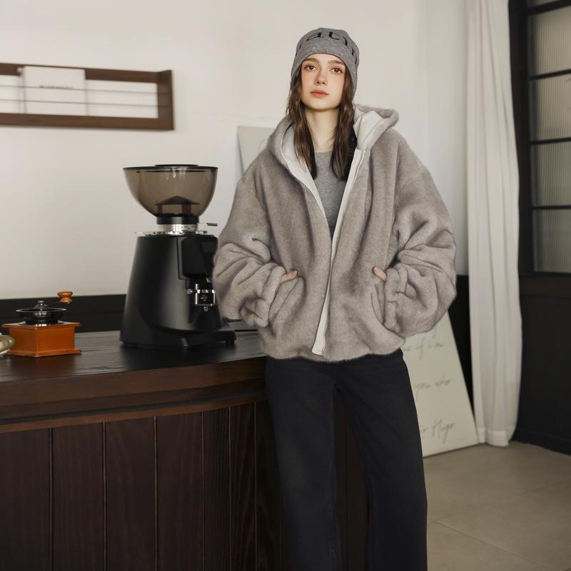 Winter New Foreign Style Wearing Hooded Simple Korean Version Cotton-padded Clothes Women's Coat on Both Sides