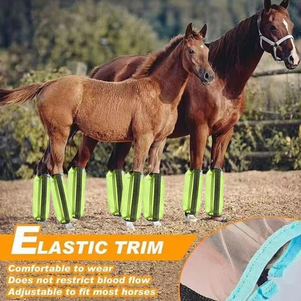 4Pcs Breathable Fly Boots for Horses Ventilated Mesh Fly Leg Wraps Horse Fly Sheets Outdoor Riding