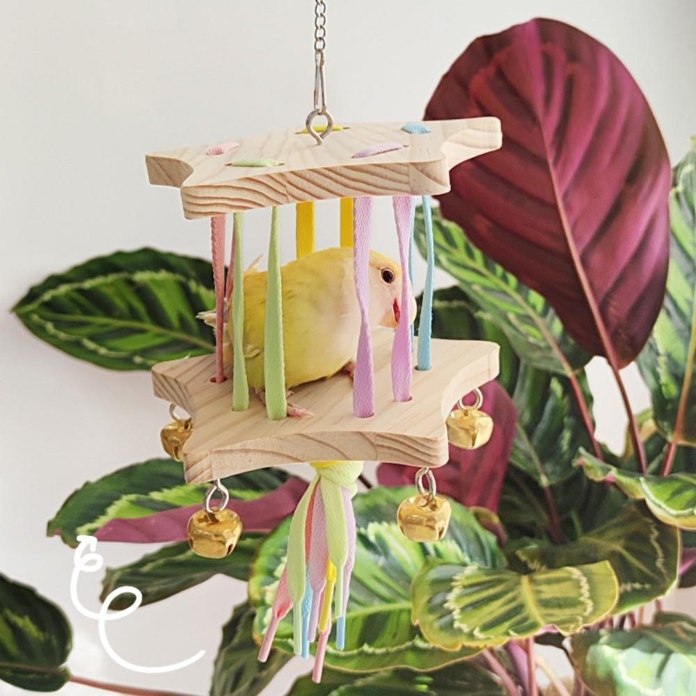 Wooden Bird Hanging Swing Colourful Bird Toy Hammock Parrot Swing Toy Small Pet Entertainment