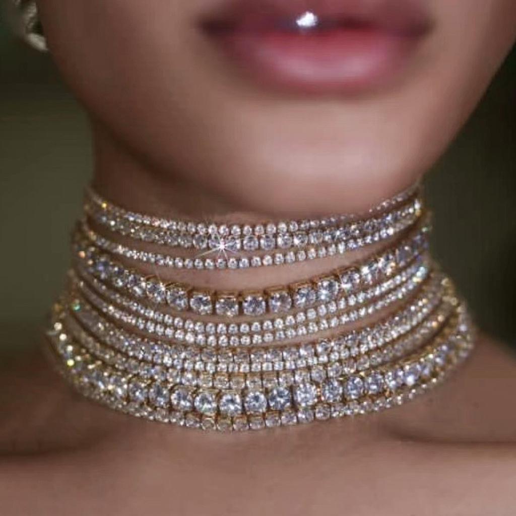Luxury Multilayers Crystal Chokers Necklaces for Women Rhinestone Chains Necklaces Statements Jewelry Wedding Party Gift