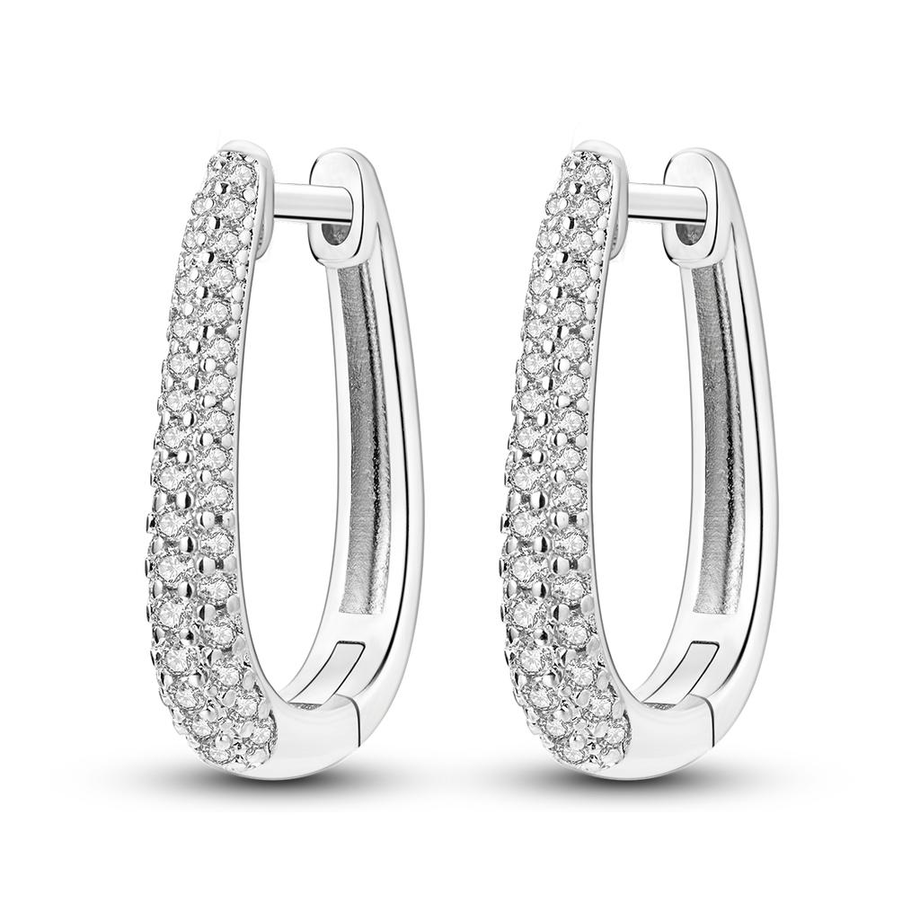925 Silver U Shaped Inlay CZ Zircon Hoop Earrings Geometry Line Simple Women Girl Evening Party Brithday Gifts Jewelry