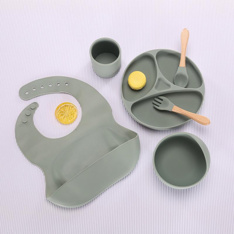 Silicone Baby Tableware Set: Non-slip Bowl, Bib, Plate, Fork & Spoon - Food Grade Material