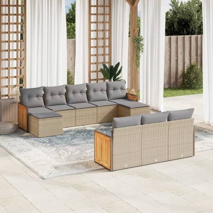 VidaXL Garden Lounge Set with Cushions 10 Pcs, Patio Sofas, Patio Furniture Set, Outdoor Furniture, Beige 3228096