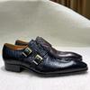 Fashion Men's Italian Genuine Leather Formal Oxford Shoes Python Crocodile Pattern Button Detailing for Office Party Wedding Footwear