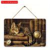 2D Flat Wooden Sign 30*20cm Vintage Cat In Book Wooden Sign | Indoor/Outdoor Wall Decor for Home, Bedroom, Bar, Cafe, Library & Garage