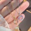 Women Colorful Full Zircon Heart Shaped Titanium Steel Clavicle Necklace
